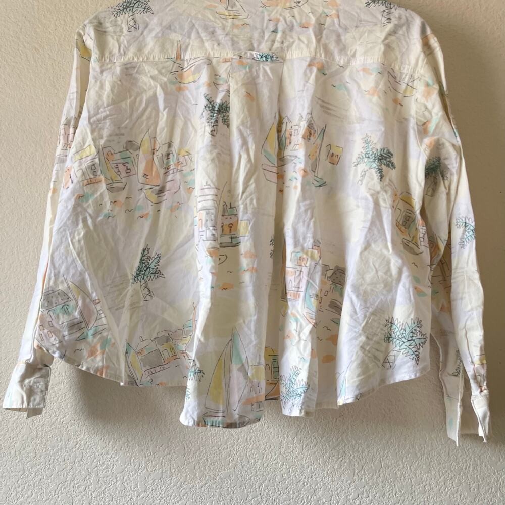 Vintage 70s sea landscape‎ print cropped button up with flowy back size small - Picture 4 of 7
